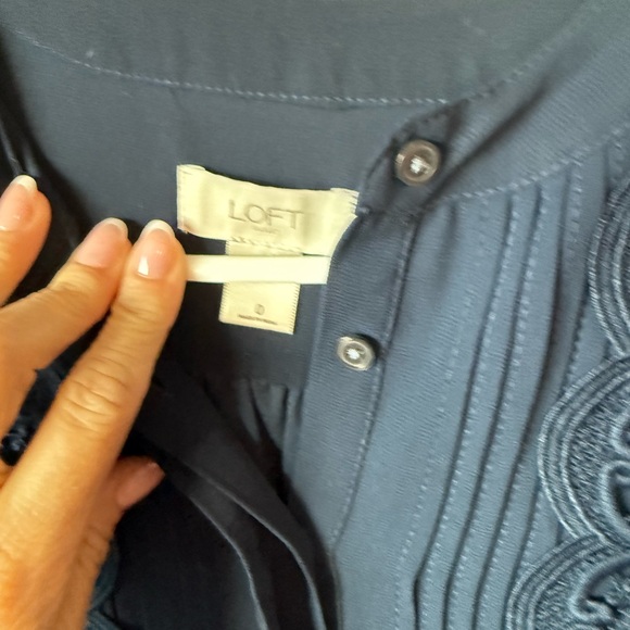 LOFT Navy Blue Long Sleeve semi sheer mini dress size 0 - Picture 8 of 8